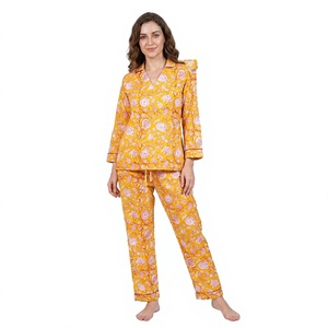 Ensemble de pyjama pour femmes en coton respirant à séchage rapide, imprimé floral, taille élastique, vêtements de nuit pour toutes les saisons, été, automne - Product Image 1