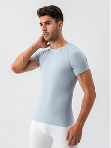 Camiseta deportiva de manga corta para hombre, ajustada, color nude, ligera, para entrenamiento físico, transpirable, de secado rápido, para correr. - Product Image 5