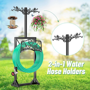 <b>Garden</b> hose rack, freestanding storage rack with 2 shepherd <b>hooks</b>, detachable metal hose holder. - Product Image 4