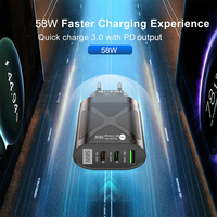 Chargeur rapide USB-C PD3.0 58W à 3 ports avec QC3.0 et SCP pour téléphones portables et écouteurs, directement de l'usine