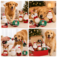 Ensemble de jouets de Noël 2026 pour chien avec peluche couineuse, nœud en corde de Père Noël et balle pour cadeaux de fêtes, jeux de traction et soulagement de l'ennui