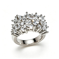 Bague florale plaquée platine KYRA01030 de qualité vérifiée avec zircon brillant pour marque de bijoux