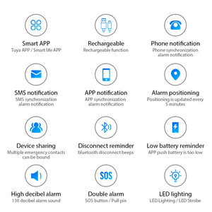 Thâm quyến USB LED thông minh không dây cho chống trộm Túi báo động 130dB âm thanh an toàn cá nhân hệ thống sạc báo động - Product Image 3