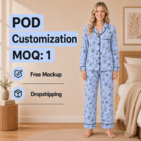 Pyjama tricoté personnalisé bleu clair avec motif renne et bonhomme de neige, col cranté, en polyester et soie de lait pour femme, collection Printemps, POD, MOQ 1 pièce