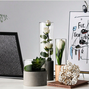Design moderno fatto a mano cilindro vaso di vetro di cemento <span class=keywords><strong>con</strong></span> Base in <span class=keywords><strong>legno</strong></span> formato personalizzato per la festa di nozze decorazioni per la nuova arte Design - Product Image 2