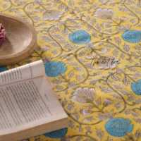 Nappe rectangulaire en coton rose à motifs floraux, faite à la main, imprimée au bloc, personnalisable, moderne, douce, matière de qualité supérieure