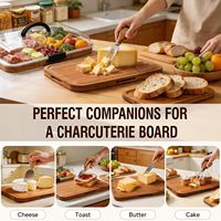 Plateau de service portable pour camping, plateau de fête de Noël, planche à fromage et charcuterie en bois de bambou avec couvercle, ensemble de couteaux et bols