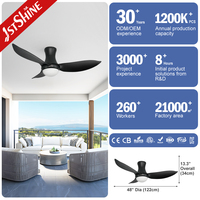 Ventilateur de plafond encastré noir 1stshine de 48 pouces avec lumière LED, moteur DC, 3 pales en ABS, télécommande, 110V