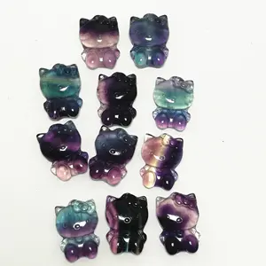 Natural Rainbow Fluorite hello kitty Hand-Carved Polished Crystal Carving hello kitty