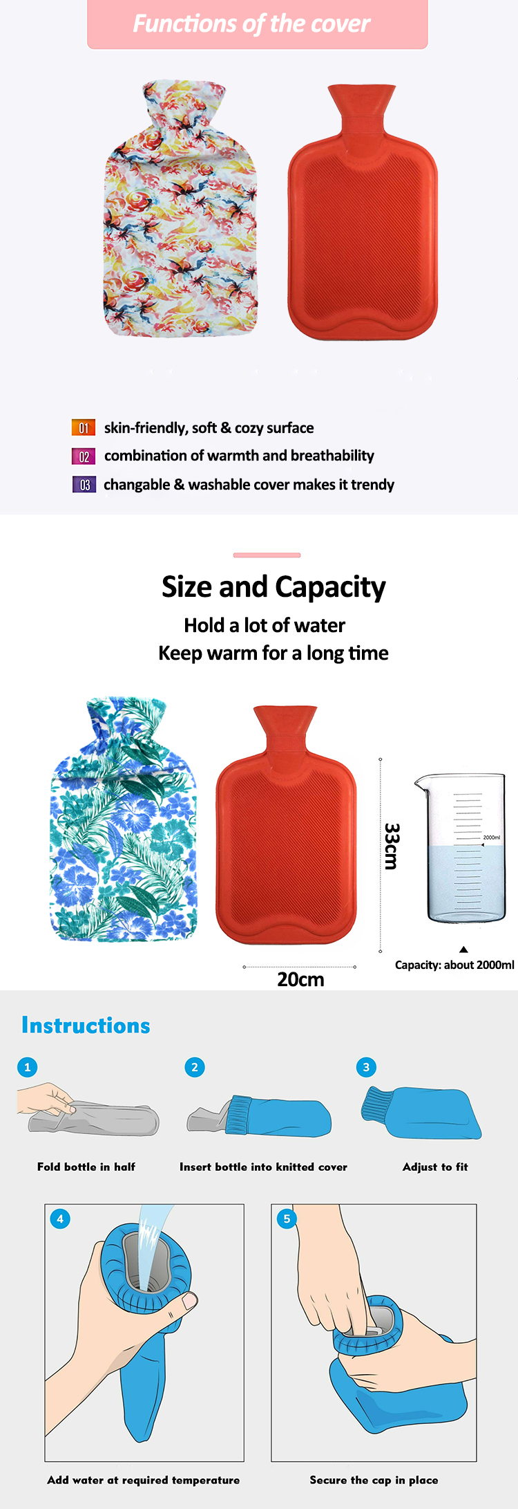 super cheap manufacturer custom logo rubber hot water bag hot water bottle fleece cover