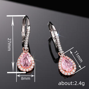 Pendientes de Dos Tonos E4350 con Circonita en Forma de Pera y Engaste de Bisel, Joyería de Moda Romántica para Mujer - Product Image 6
