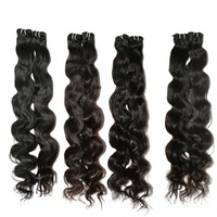 Extensions de cheveux humains 100% vierges indiens Remy, ondulés, non traités, noir naturel, en paquet, 100g, double trame machine, lâches