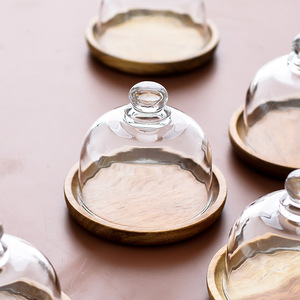 Plateau à dessert en bois avec dôme en verre, assiette multifonctionnelle, <span class=keywords><strong>mini</strong></span>-récipient pour aliments et collations, présentoir à gâteaux exquis pour la maison - Product Image 5