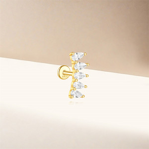 CANNER Boucles d'oreilles clous simples en argent 925 en forme d'eau avec cinq zircons pour filles - Product Image 2