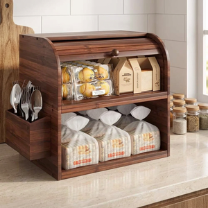 Récipient à pain double couche Boîte à pain <span class=keywords><strong>en</strong></span> <span class=keywords><strong>bambou</strong></span> avec panier pour comptoir de cuisine Récipient <span class=keywords><strong>alimentaire</strong></span> - Product Image 2