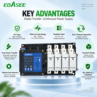 EBASEE 125A Commutateur de transfert automatique 4 pôles Classe PC 2P 3P 4P 16A-1600A ATS Commutateur de commutation automatique double alimentation