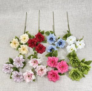 Vente chaude soie fleurs rosier 3 têtes rose soie rosier pour la décoration de mariage - Product Image 6