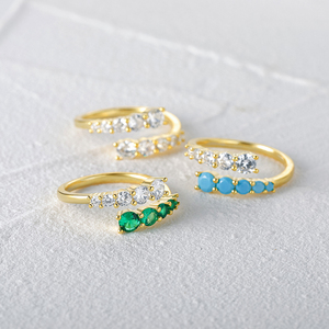 CANNER S925 Sterling Silver Two Tone Zircon 5A <b>Turquoise</b> Open Adjustable Ladies <b>Ring</b> Gold Plated - Product Image 6