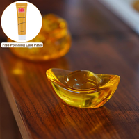 Adorno de Feng Shui de Cristal Amarillo en Forma de Lingote Dorado, Estatua de Yuan Bao de Cristal para Decoración del Hogar o Escritorio, Incluye Pasta de Pulido de 10 ml