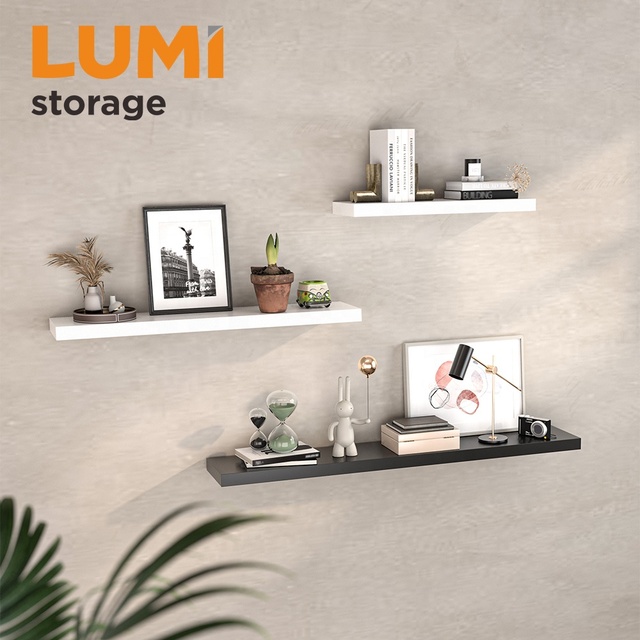 FLS02-1 Single Tier Wooden Floating Ledge Wall Mount Media Display Rack Organizer Storage Book Shelf for Home Decor