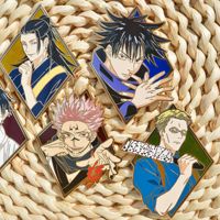 Épinglette en alliage émaillé de personnage d'anime Jujutsu, épinglette de collection de personnage d'anime, design rectangulaire, broche tendance pour vêtements, sacs