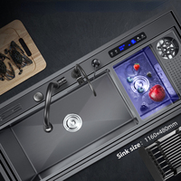 Évier de cuisine multifonctionnel intelligent en acier inoxydable à double cuve ultrasonique avec plateau, pour laver les fruits et légumes, 1160X480MM