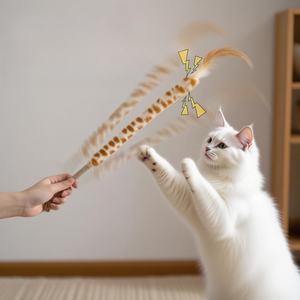 Bâton de jeu pour <span class=keywords><strong>chat</strong></span> à longues plumes, corde de chanvre naturelle, manche en bois, jouet pour <span class=keywords><strong>chat</strong></span> auto-amusant, durable et résistant aux morsures, bâton de stimulation pour <span class=keywords><strong>chat</strong></span> - Product Image 2
