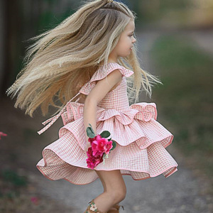 Boutique de Ropa Infantil de Alta Calidad, Vestido de Niña para Fiesta de Verano 2021, Diseño Personalizado con Cuadros Rosas - Product Image 2