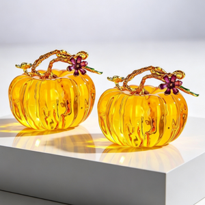 Adorno de calabaza de cristal ámbar con flor esmaltada y guirnalda, venta al por mayor de fábrica, figura de calabaza de cristal de color personalizado para Acción de Gracias - Product Image 2