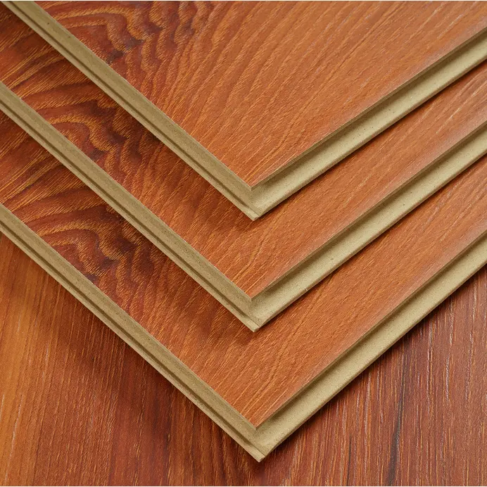 Red Brown Color AC4 HDF Glossy Laminate Flooring Factory