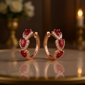 Orecchini a Cerchio Bella Luce in Oro Rosa con Zaffiro Taglio a Pera e Montatura a Griffe, Gioielli di Lusso da Donna per Matrimonio - Product Image 2