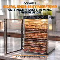 18-bakjes voedseldroger 1100W 0-48 uur timer 30-90°C 5 vooraf ingestelde modi SUS304 bakjes voor fruit, kruiden, groenten voedseldehydrator