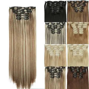 WS-03QT 24 Inch Synthetic Hair Piece Clip In Hair Extension 16 Clips 6pcs/set Silky Straight Hair Extensions Hairpiece For Women