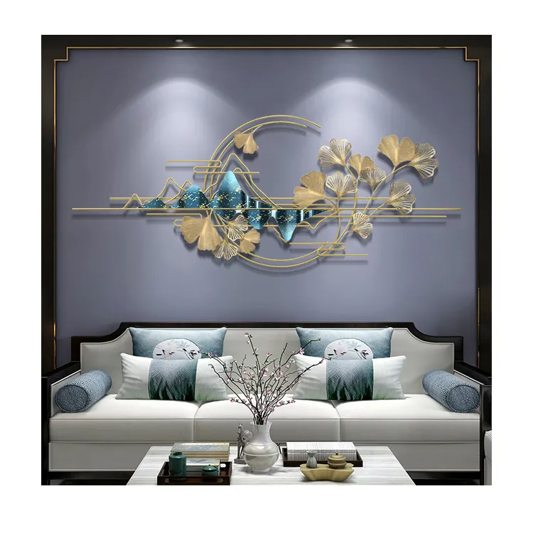 Yinfa Bestseller 2022 Amazon Light Luxus Metall Golden Ginkgo Blätter Wandbehang Dekoration Wand kunst TR-JR68