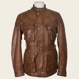 Blouson de moto en cuir véritable pour femme, style décontracté, imperméable, avec col montant en toile, élégant, lavé et ciré, idéal pour l'hiver - Product Image 1
