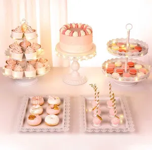 basamento della torta di compleanno di disegno Suppliers-Set di 5 supporti per torte in metallo con corde leggere Dessert Display Plate Decor piatto da portata per compleanno di nozze
