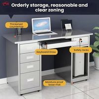 Bureau d'ordinateur commercial moderne en acier inoxydable 304, table de travail multi-tiroirs verrouillable, armoire pour unité centrale de traitement, hôpital, laboratoire