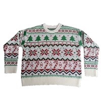 Pull de Noël blanc en tricot pour femme, motif flocon de neige et sapin Fair Isle, col rond, manches longues, vente en gros
