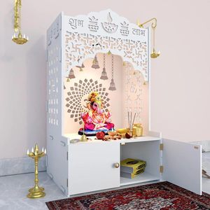 Mandir in Legno Personalizzato per <span class=keywords><strong>Casa</strong></span> con Ampio Ripiano e Luce Integrata, Mandir Bianco - Product Image 5