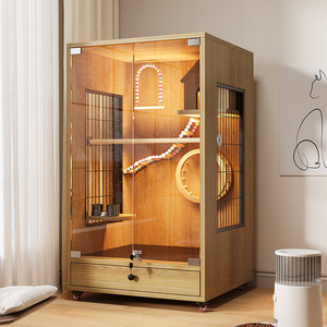 Muhabbet Kuşu Kakadu Kuş Kafesi Şakayık Ekstra Büyük Lüks Villa Ahşap Cam Sıçrama Önleyici Kaçış Engelleyici Tasarım Dikdörtgen Cam Kapı - Product Image 3