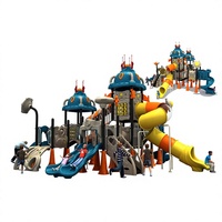 Ensemble de jeux d'extérieur sur le thème de l'espace pour enfants, avec toboggans multiples en plastique personnalisés, équipement de jeu en LLDPE pour les écoles et les parcs publics