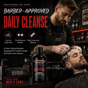 Shampooing fortifiant pour hommes BARBERBATTLE à la noix de coco, vitamine E et biotine, contrôle du sébum et volume, pour cuir chevelu sensible, 20+ ans - Product Image 3