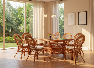 ชุดโต๊ะรับประทานอาหารหวายสไตล์จาวาแบบดั้งเดิม โต๊ะยาว สำหรับบ้าน โรงแรม วิลล่า - Product Image 5