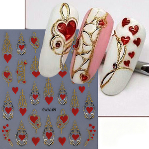 Pegatinas para Uñas con Diseño de Corazón Rojo Brillante y Dorado para el Día de San Valentín, Adornos para Uñas con Líneas de Luna, Flechas y Lazos, Estilo Y2K - Product Image 4