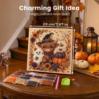 Kit de peinture perlée 5D DIY LS encadré 20x20cm, thème Halloween, avec perles blanches et perceuse spéciale, artisanat fait main pour enfants et débutants