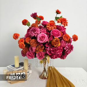 Boules de fleurs DKB 45 cm orange et rose vif, romantiques et vibrantes, en soie, roses et dahlias artificiels faits à la main - Product Image 2