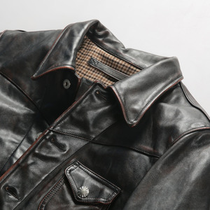 <span class=keywords><strong>Veste</strong></span> en cuir véritable unisexe de haute qualité en peau de cheval pour <span class=keywords><strong>le</strong></span> printemps, l'automne et l'hiver, fermeture éclair, style décontracté américain - Product Image 4