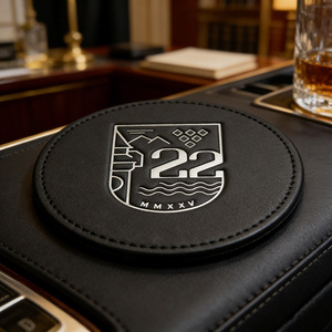 Hot Sale Pu Leather Promotional Round Shape Tabletop Protection <strong>Drinks</strong> Whiskey Embossed Logo Coffee Cup <strong>Coasters</strong> - Product Image 4
