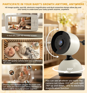 Caméra intelligente 5 pouces 1080P HD WiFi avec vision nocturne, suivi IA, moniteur de sécurité <span class=keywords><strong>pour</strong></span> bébé, caméra réseau WiFi, babyphone - Product Image 2
