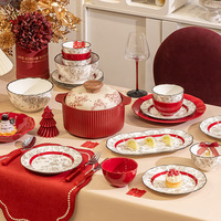 Ensemble de bols en céramique de style chinois pour jeunes mariés, motif végétal rouge rétro de grande valeur, forme ronde, accompagnant la cérémonie de mariage, vaisselle